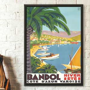 Poster di qualità premium: stampa di viaggio in Francia, poster di Bandol, poster di viaggio vintage, stampa francese, arte murale di viaggio nel sud della Francia, riproduzione artistica