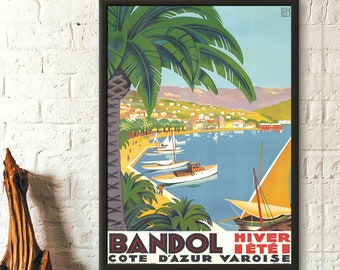 Póster de calidad premium: Impresión de viaje a Francia, póster de Bandol, póster de viaje vintage, impresión francesa, arte mural de viaje al sur de Francia, reproducción artística.