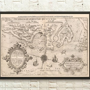 Mapa de Livonia 1584 - Mapa antiguo de Livonia, pósteres, arte mural, decoración del hogar, idea de regalo de cumpleaños - Reproducciones artísticas para sala de estar