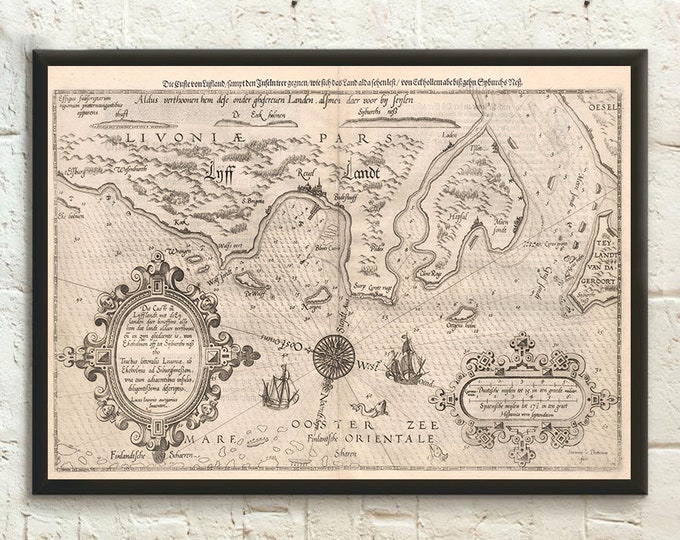 Map Livonia 1584 -  Antique Map Of Livonia Map Posters Map Wall Art Home Decor Gift Idea Birthday - Living Room Prints Art Reproduction
