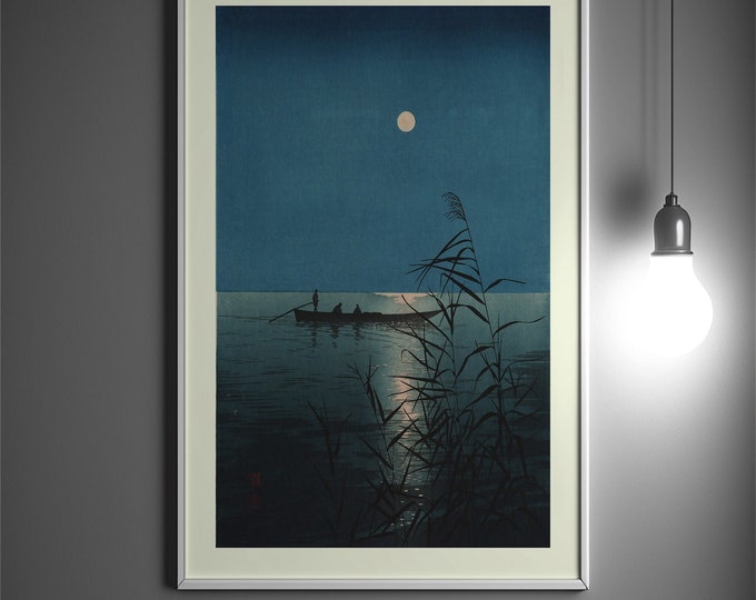 Wall Art MoonLight serie Boat On River Print Edo Period Japanese Print Koitsu Poster Japan Wall Art Japanese Art Japan Art