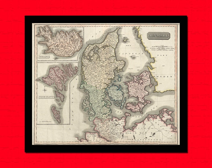 Old map Of Denmark Old map Art Reproduction Office decoration Vintage Retro Map Reproduction Vintage Map Reproductiont christmas present