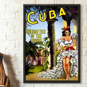 Vintage Cuba Travel Print - Cuba Poster Travel Wall Art Cuban Prints Travel Decor Vintage Poster Birthday Gift Idea Housewarming Wall Art