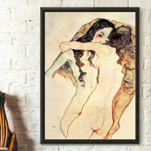 Two Women Embracing 1911 Egon Schiele Print - Fine Art Print Home Decor Expressionism Print Schiele Poster Lesbian Wall Art Birthday Gift