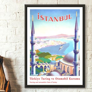 Manifesto turistico di Istanbul del 1939 - Stampa artistica turca d'epoca per l'arredamento della casa