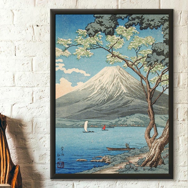 Mount Fuji from Lake Yamanaka - Takahashi Hiroaki Print Japan Wall Art Ukiyo-e Poster Hiroaki Poster Japanese Print Fuji Poster Gift Idea