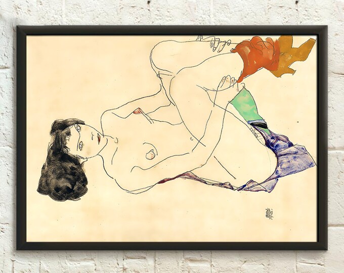 Egon Schiele Lying Female Nude Print  1913 Art Reproduction  Premium Quality Wall Art
