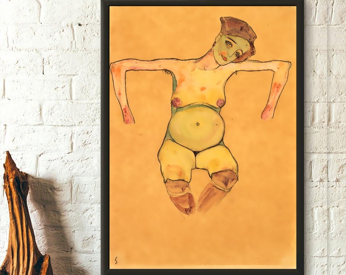 Egon Schiele Print: Pregnant Woman (1910) - Vintage Art Reproduction