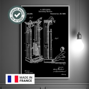 Brevetto per macchina da palestra, anno 1880 - Poster sportivo da parete per palestra, poster brevettato per accessori da palestra, arte da parete vintage