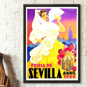 Impresión de la Feria de Sevilla, España, 1955, póster de Sevilla, póster de viaje vintage, arte mural de viaje, póster de España, impresión en español, nuevo
