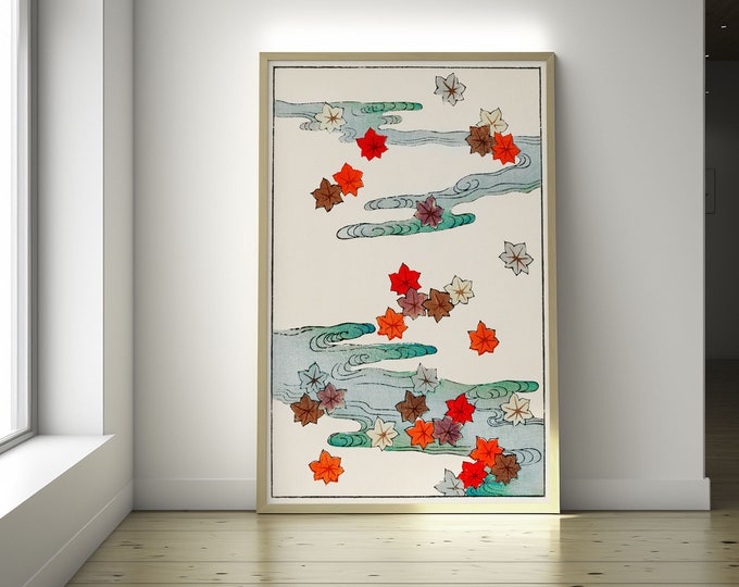 Wall Art Autumn leaves On Water- Bijutsu Sekai Japanese Art Print Ukiyo-e Art Edo Period Japanese Art Japan Wall Art Japan wall decor