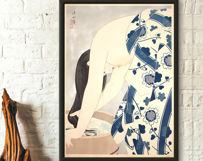 Premium Quality Poster: Japan Art Washing the Hair 1953 Ito Shinsui Print Ukiyo-e Poster Japan Wall Art Shinsui Poster Japanese Wall Art