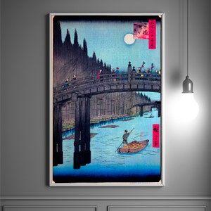 Kyobashi Bridge Art Print  Elegant Bamboo Wall Decor by Utagawa Hiroshige  Japanese Edo Period