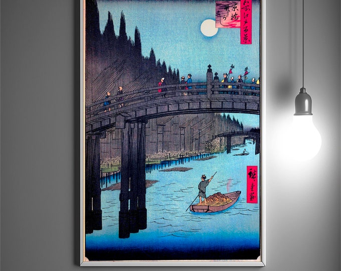 Kyobashi Bridge Art Print  Elegant Bamboo Wall Decor by Utagawa Hiroshige  Japanese Edo Period