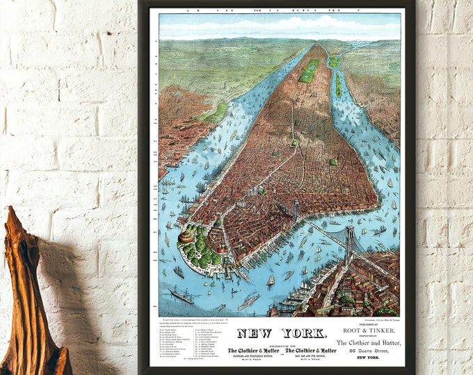 Old New York Map - Old Map Prints Antique Maps New York Map Birthday Gift Idea New York Poster Antique Map Poster New York Print Map Art