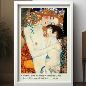 Póster de Madre e Hijo de Klimt, Impresión Artística Infantil, Decoración de Pared de Primera Calidad