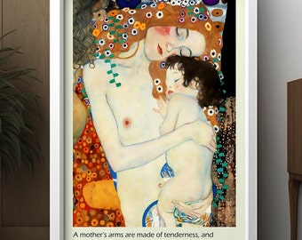 Zitat „Mutter und Kind“-Poster – Klimt-Drucke, Klimt-Kinderzimmer-Poster, Babybett-Poster, Reproduktion, Kinderzimmer