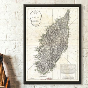 Premium Quality Poster: Wall Art Ancienne Carte de Corse Old Map of Corsica Wall Art