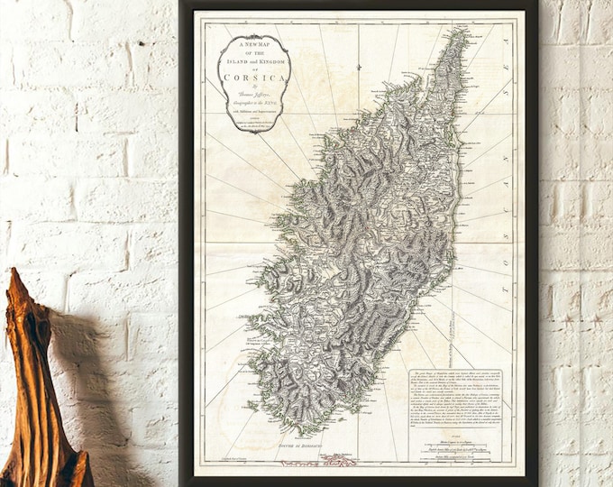 Premium Quality Poster: 1794 Map of Corsica Corse South Of France Map Corsican Map Travel Wall Art Corsica Poster christmas present