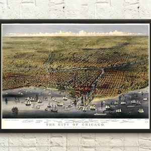 1892 Chicago Map Wandkunst - Vogelperspektive auf den Lake Lakekuschelt Antique Wohnkultur Geschenkidee