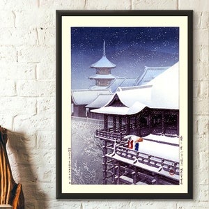 Nieve de primavera en Kiyomizu, Kioto, 1929. Impresión de Kawase Hasui. Póster Ukiyo-e. Arte japonés. Arte mural japonés. Póster de Kawase. Decoración japonesa. Arte mural.