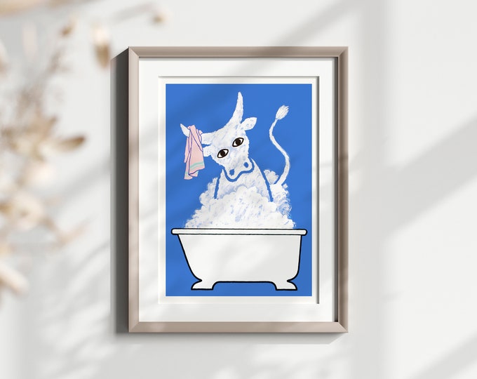 Cow Print Bathroom Art  Premium Wall Decor for Kids Room  Boho Neutral Style Poster