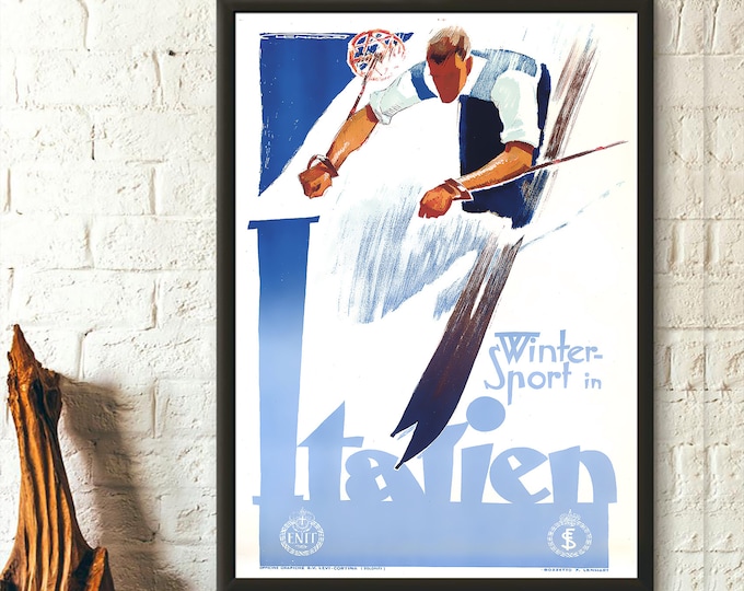 Vintage Italian Print - Vintage Travel Poster Italy Poster Ski Poster Travel Decor Home Decor Gift Idea - Living Room Prints Wall Art