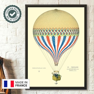 Poster di mongolfiera Le Tricolore Francia Stampa artistica da parete vintage Decorazione di qualità premium