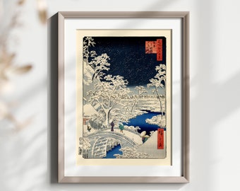 Japanese Art Meguro Drum Bridge and Sunset Hill 1857 - Utagawa Hiroshige Poster Ukiyo-e Poster Hiroshige Print