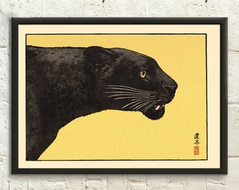 Japanse kunstprint - Black Panther 1934 - Ukiyo Poster Japan Art Japanse muurkunst Cat Poster Verjaardagscadeau Idee Inwijdingsfeest