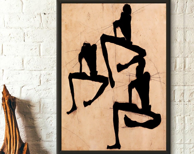Egon Schiele Art Print 1910 Composition of Three Male Nudes Premium Quality Wall Art