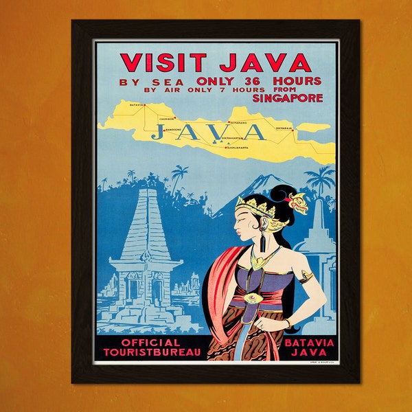 Java Travel Print 1930s - Vintage Travel Poster Indonesia Poster Art Reproduction Home Decor Vintage Java Poster  t House Warming gift