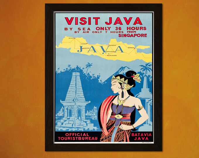 1930s Vintage Java Travel Poster Art  Indonesia Home Decor Unique Housewarming Gift