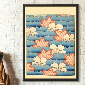 Póster japonés vintage de 1902 con decoración de pared de flores azules de Shin-Bijutsukai, impresión en papel mate.