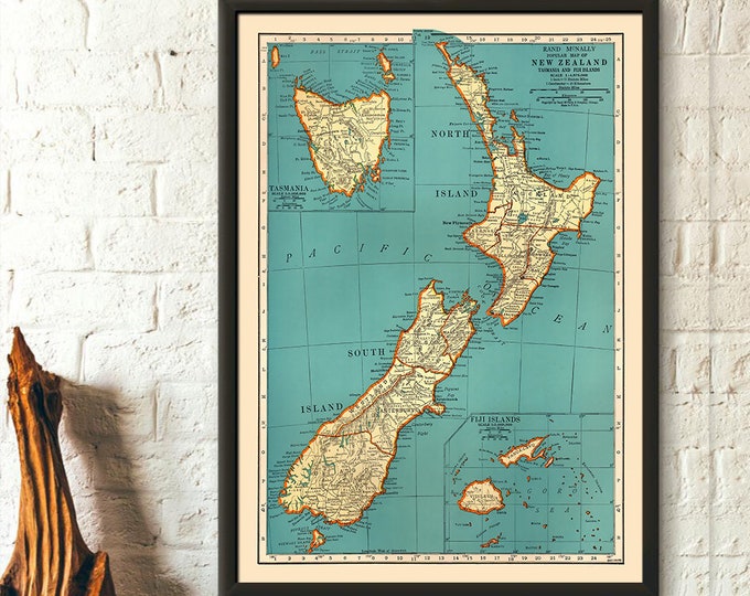 Premium Quality Poster: New Zeland Old Map Reproduction Art Reproduction New Zeland Poser New Zeland Print New Zeland Map House Warming