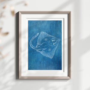 Thornback Ray Sea Life Poster Set Ozean Wand Kunst Dekor für Zuhause Schöner Nautischer Druck