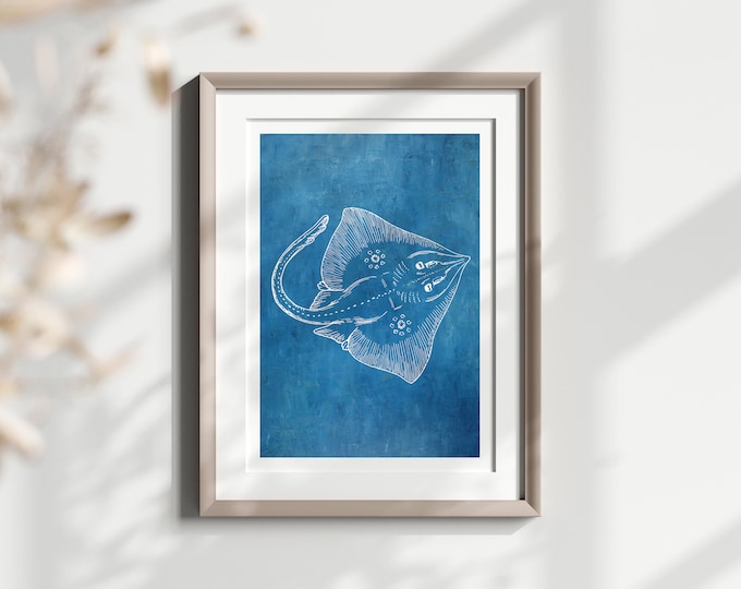 Thornback Ray Sea Life Poster Set  Ocean Wall Art Decor for Home  Beautiful Nautical Print