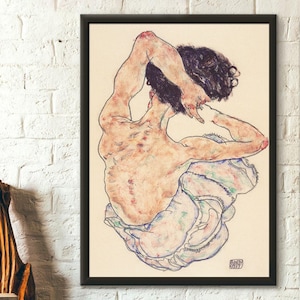 Póster de calidad superior: Impresión de Egon Schiele, acto de sentarse, impresión artística de Schiele, póster de Schiele, reproducción artística, arte de pared para inauguración de la casa