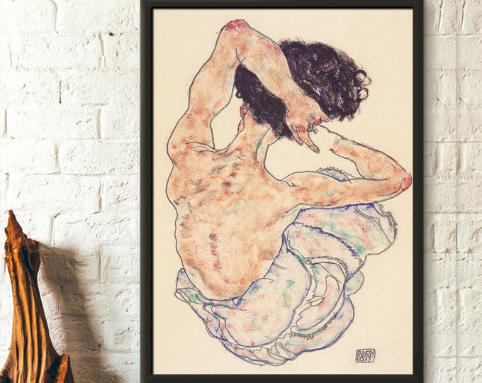 Premium Quality Poster: Egon Schiele Print Sitting Back Act Schiele Art Print Schiele Poster Art Reproduction House Warming  Wall Art