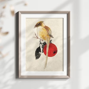 Maglietta vintage con poster di uccelli giapponesi, fauna selvatica, grafica ispirata alla natura