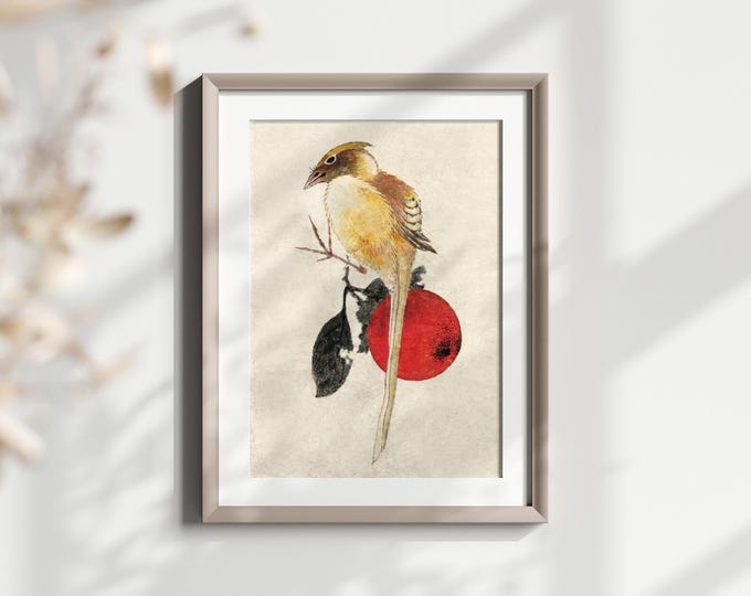 Japanese Bird Art Poster Vintage Wildlife Tee Nature Inspired Graphic Shirt