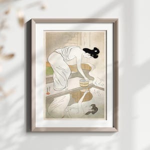 Arte mural de mujer japonesa bañándose, impresión tradicional ukiyo-e, obra de arte japonesa vintage, decoración oriental para el hogar, póster de estética japonesa