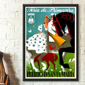 Impresión de la Feria del Puerto de Santa María, España, 1953: póster de viaje vintage, póster de España, impresión española, arte de pared de viaje, decoración de viaje, idea de regalo