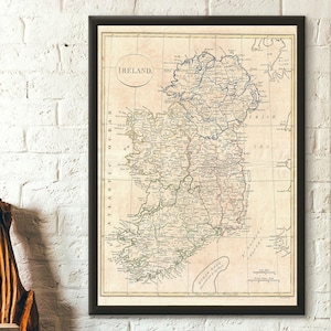 Antieke kaart van Ierland 1799 Premiumkwaliteit vintage muurkunstdecor