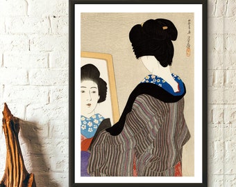 Shinsui  Looking in the Mirror - Japanese Print - Bathroom Decor - Japanese Art Reproduction Wall Art