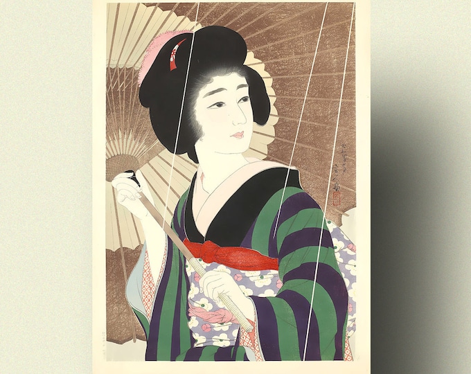 Rain - Torii Kotondo Print Kumoi Sakura Poster Ukiyoe PosterJapanese Wall Art Yoshida Poster Japanese Print Home Decor Gift Wall Art