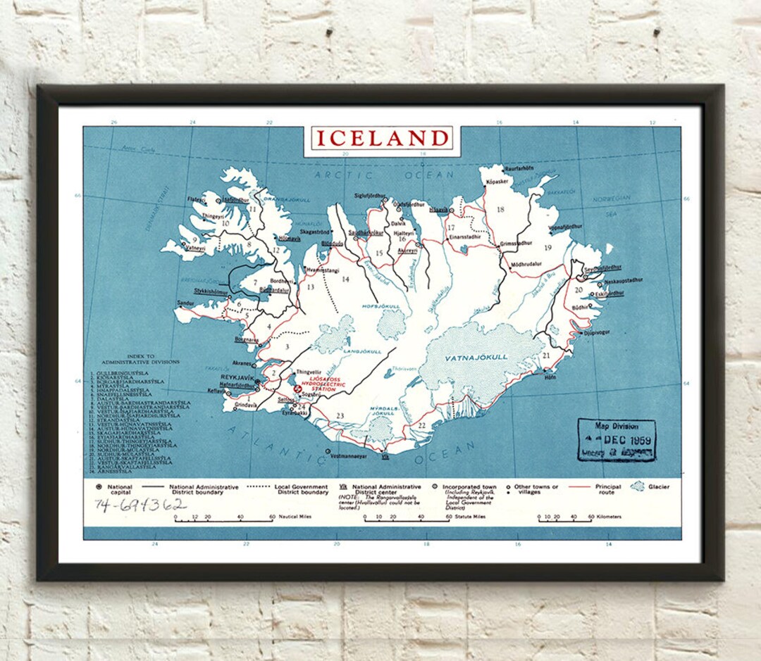 Map of Iceland 1959 Vintage Iceland Poster Map Wall Art - Etsy