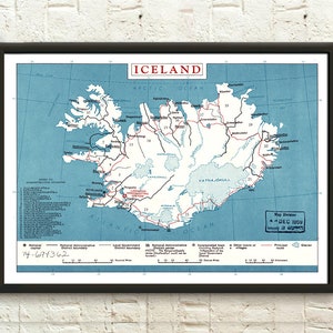 Map Of Iceland 1959 - Vintage Iceland Poster Map Wall Art Iceland Print Iceland Map Travel Poster Iceland Wall Art