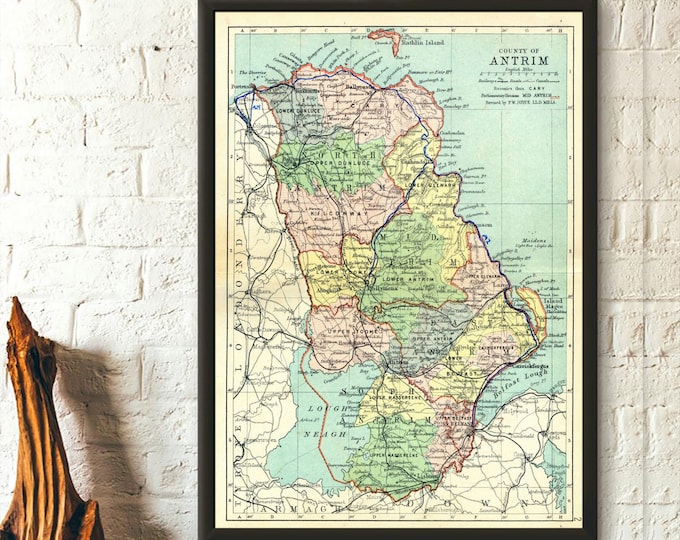 Antique Map of Ireland, County Antrim - 1897 Reproduction