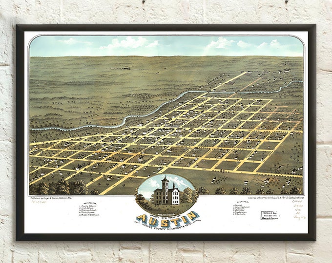 1870 Austin Map Print: Antique Home Decor Wall Art